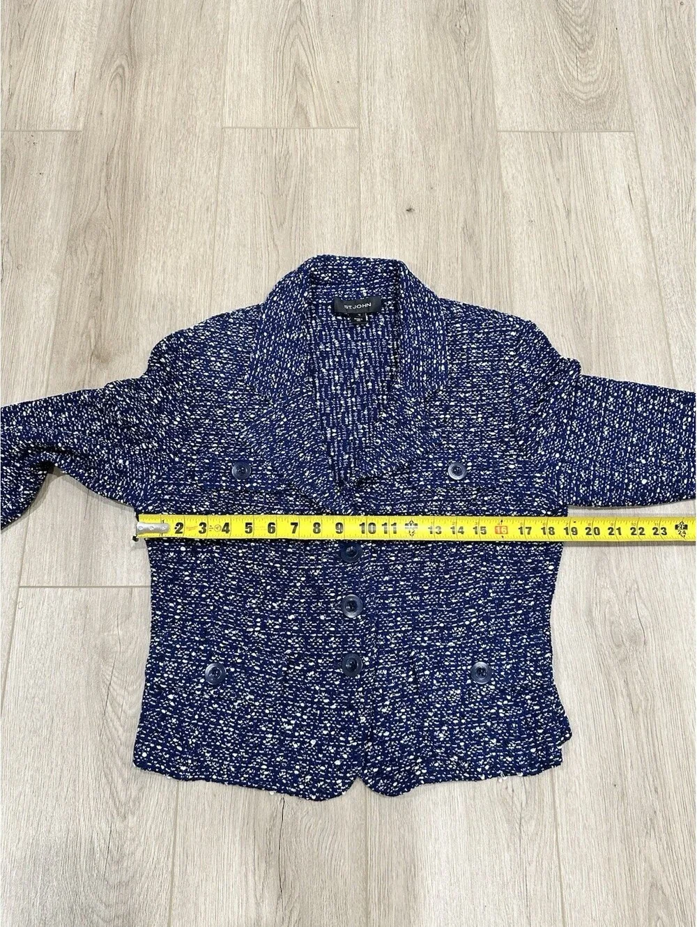 ST.JOHN Size 12 Blue Knit Jacket Blazer - Picture 10 of 13